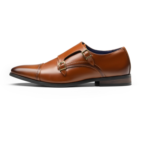 Men's Sleek Modern Monk Strap Oxfords - CAMEL - 2